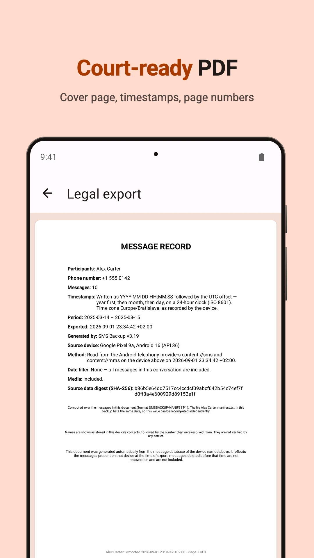 SMS Backup & Export to PDF screenshot