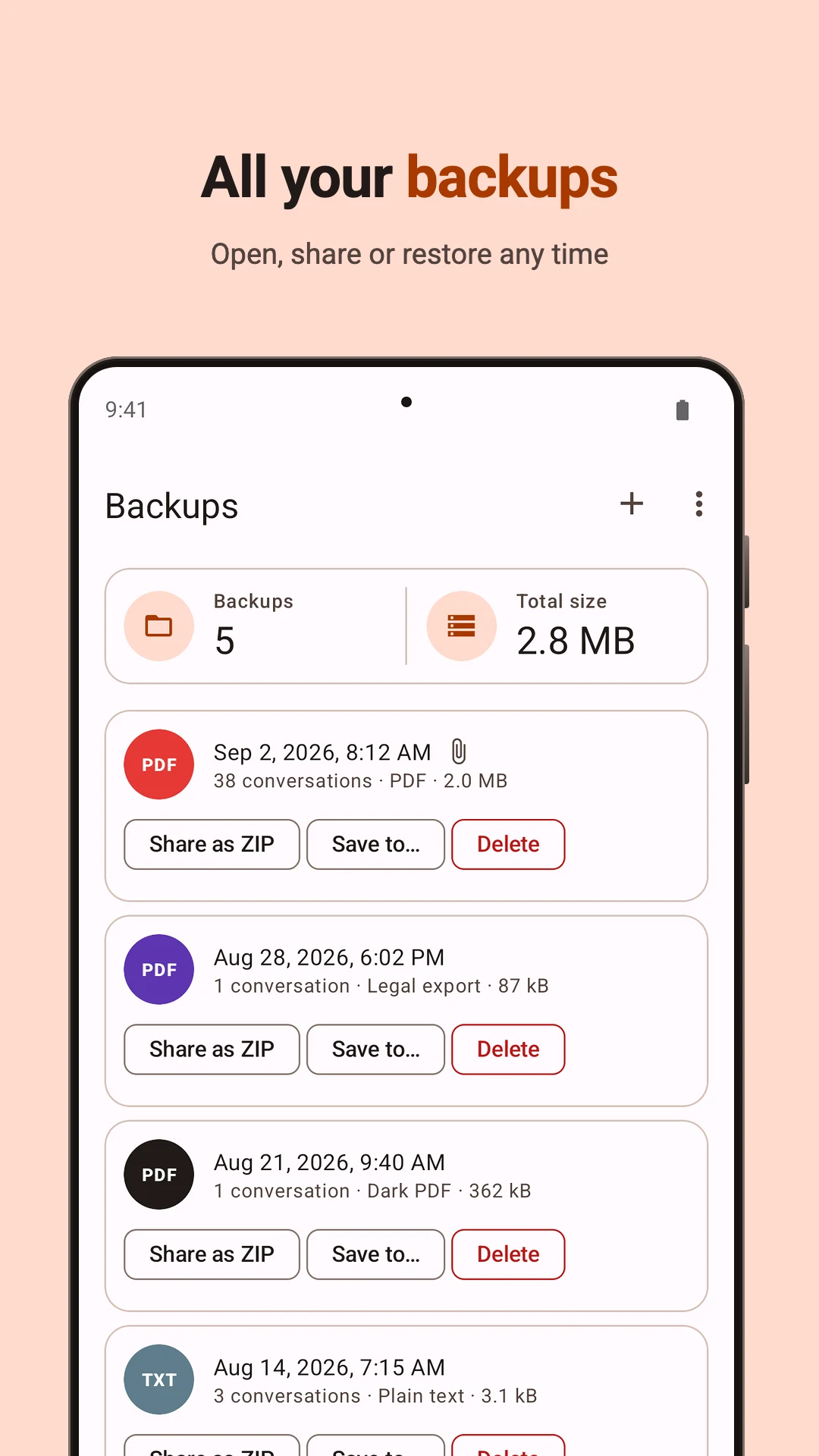 SMS Backup & Export to PDF screenshot